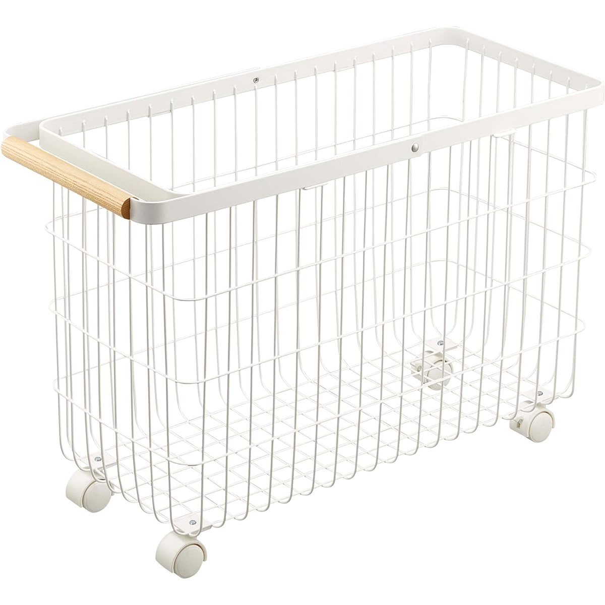 Yamazaki Jitsugyo Laundry Basket with Casters Wide & Low White Approx. W55.5 x D25 x H37.5cm (When using handle: Approx. H66cm) Tosca Tosca Smooth loading and unloading Just the right height Laundry basket 6629