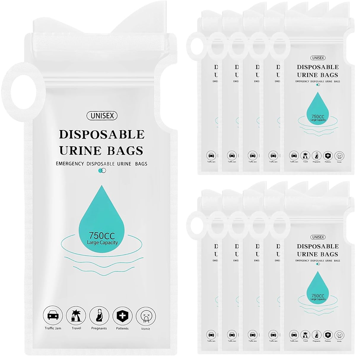 WWW Emergency Disposable Urine Bag, Mini Portable Toilet, Pack of 10, 750ml, Camping Pee Bag, Etiquette Bag, Outdoor, Leisure, Disaster Prevention, Travel, Traffic Congestion, Portable Toilet Bag, Children, Unisex