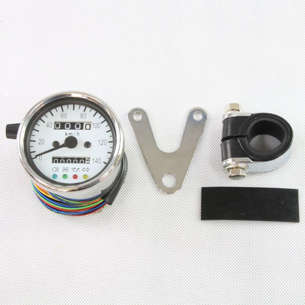 Rise Corporation Motorcycle Speedometer with LED Backlight Function 140km/h Mechanical 60 Pie White T07Z9990006WH