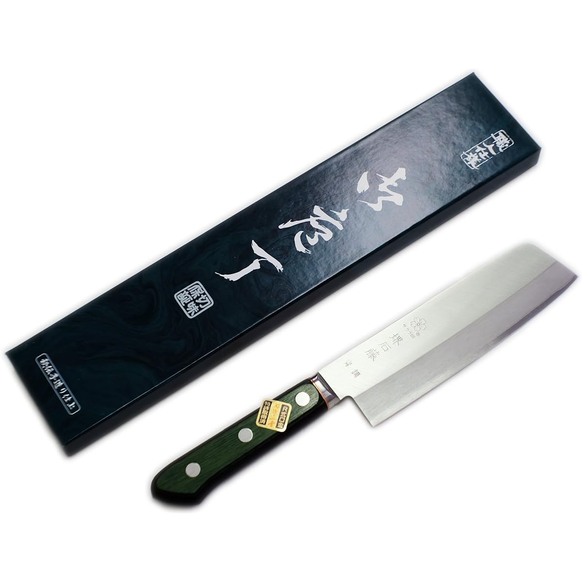Sakura Sakai Ishifuji Blue Steel Warikomi Thin Blade 160mm with Base (Nakiri Knife)
