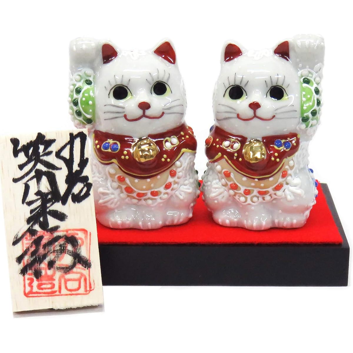 Lucky Cat Ornament Kutani Ware Pair Lucky Cat Shiramori Pottery Prosperous Business Item Feng Shui Goods