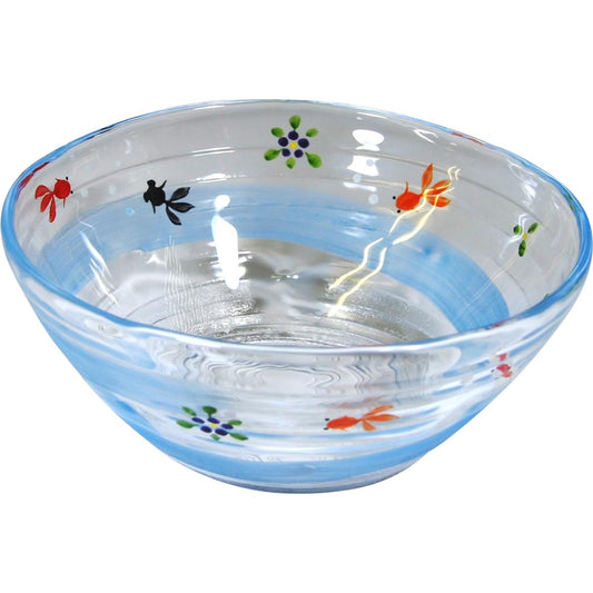 Kyoto colored glass Wakaba 6-inch bowl (in presentation box) Goldfish