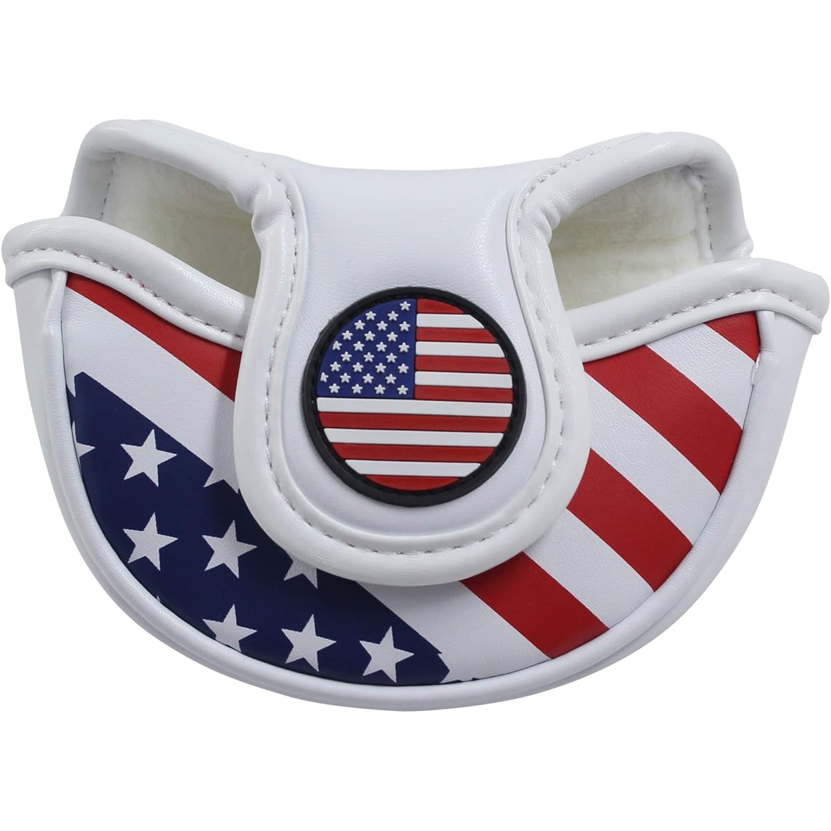 CRAFTSMAN Golf Small Mallet Putter Cover Sight Shaft Strong Magnet Club Head Cover American Flag Synthetic Leather White