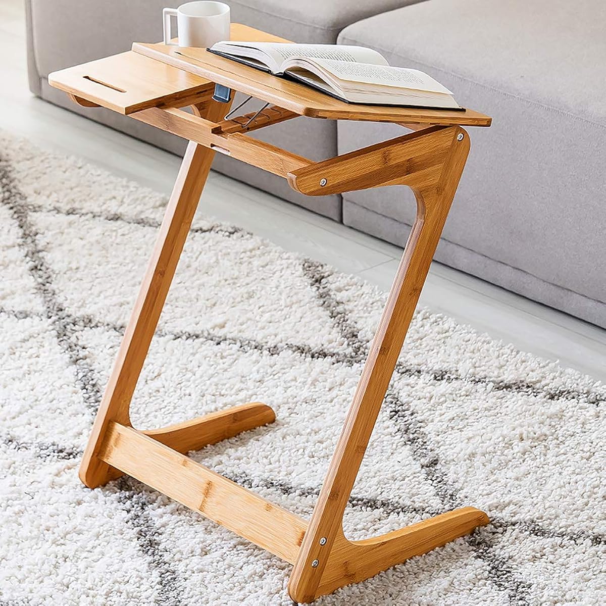 Sofa Side Table Z Type Computer Table Adjustable Top Angle Desk Compact Improves Posture Relieves Back Pain/Hunched Back Width 55 x Depth 35 x Height 65cm ZLN001Q