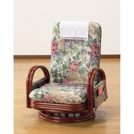 Family-life Seat Chair, Floral Pattern, Approximately Width 55 x Depth 65-93 x Height 66-80cm, Made of Rattan, with Reclining Function