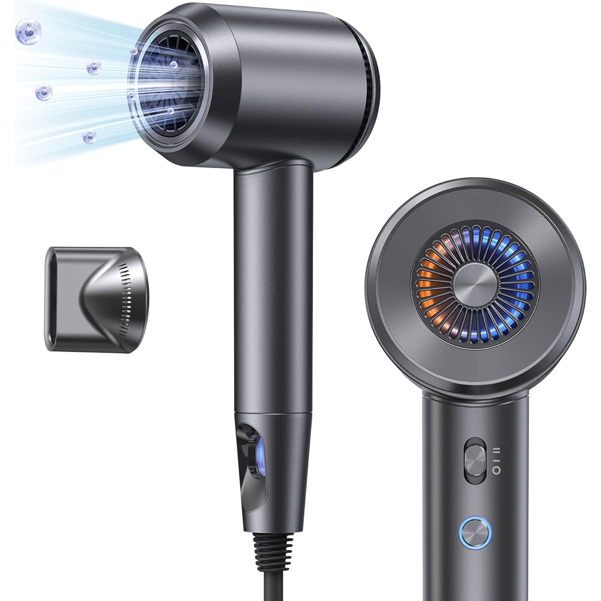 llano Hair Dryer, 1200W, Small, 19m/s Large Air Volume, Hair Dryer, Quick Drying, 340g, Lightweight, Negative Ions, Warm/Cold Rhythm Mode, Constant Temperature, 5 Levels Adjustment, For Travel, Home Use, Present, Includes Magnetic Nozzle, Storage Bag Inc