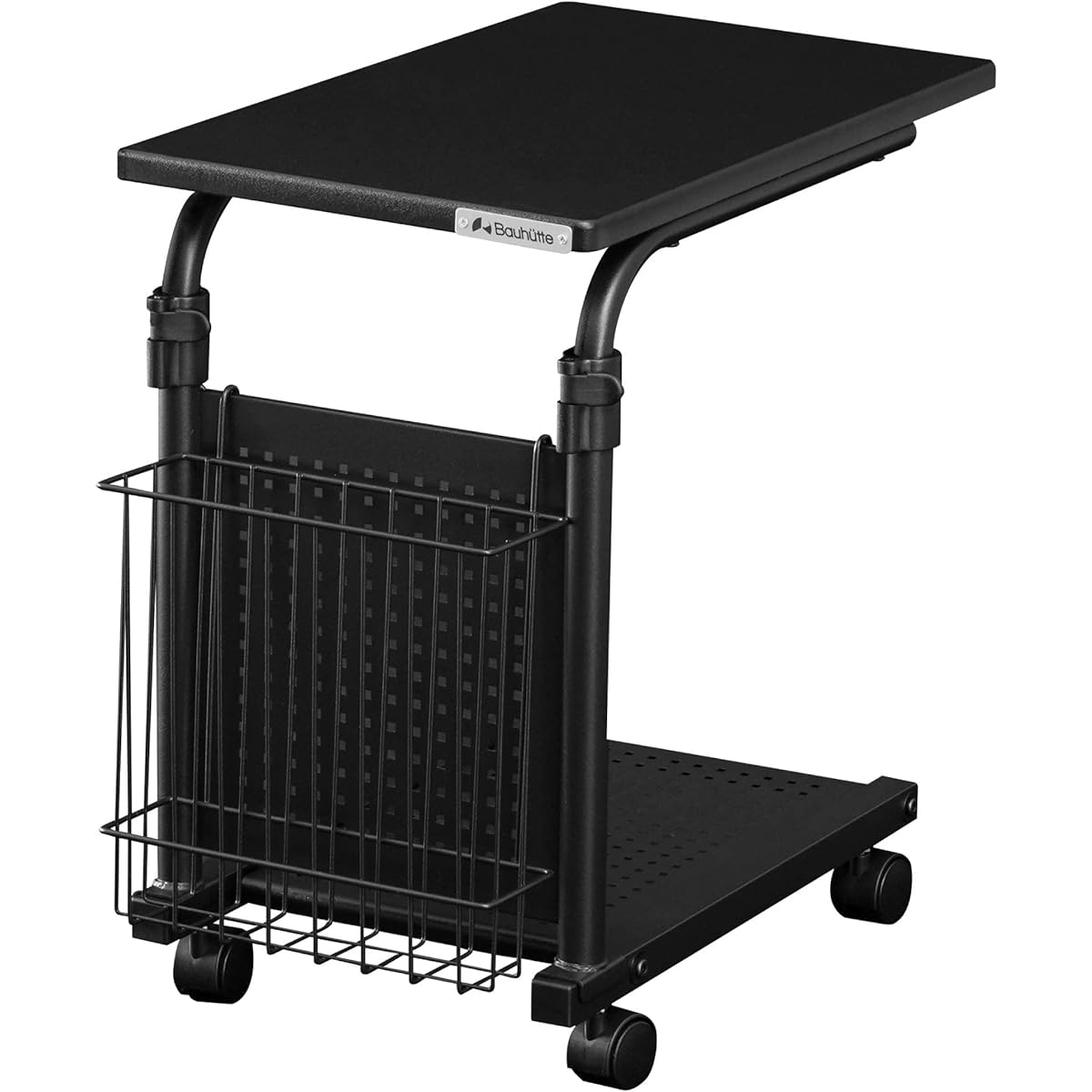 Bauhutte Sofa Side Table Liftable with Casters (Width 30 x Depth 56 Height 50.5~75.5 cm) Black BHT-500