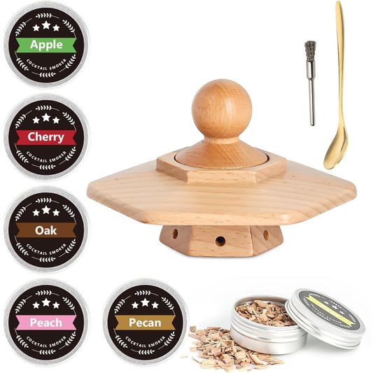 QuiExact Cocktail Smoker Kit 9 Piece Set 6 Types of Wood Chips Smoker Whiskey Cocktails Wine Smoke Head Smoker Bar Home Men Birthday Father's Day Present Gift Celebration Smoked Drink Lover Old Fashioned Cocktail Kit Whiskey Gift Cocktail Smoker with Cle