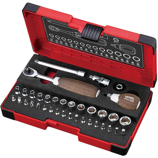 VESSEL Woody Socket Wrench Set 1/4 inch drive (6.35mm) 36pcs HRW2001M-W