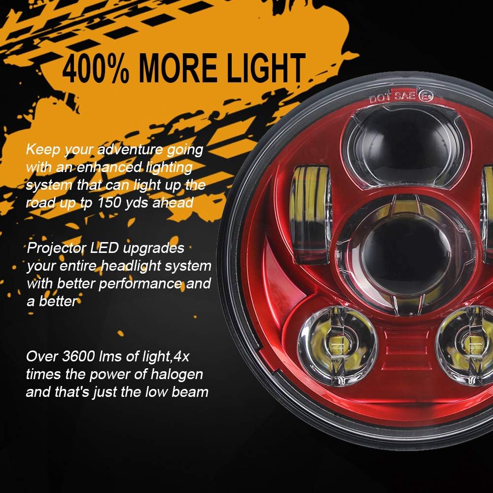 AKMTIES Auto Bey Head Light 5.75 inch 5 3/4 inch Round LED Project Headlight Head Light Bob Bob Sport Star Wide Glide Low Rider Head Lamp (Red)