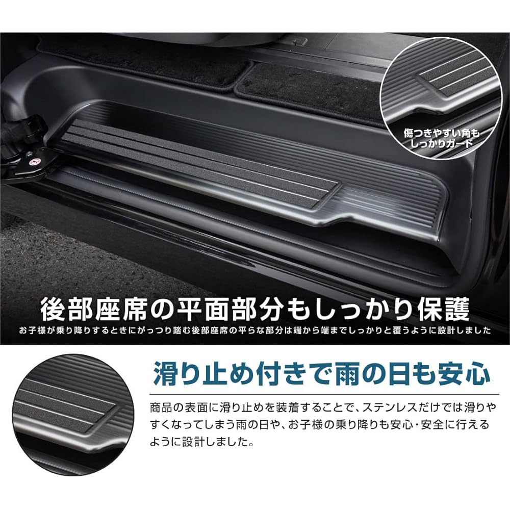 Samurai Produce Nissan New Serena C28 Gasoline Car Side Step Scuff Plate Front Rear 5P Anti-Slip Rubber Black Hairline