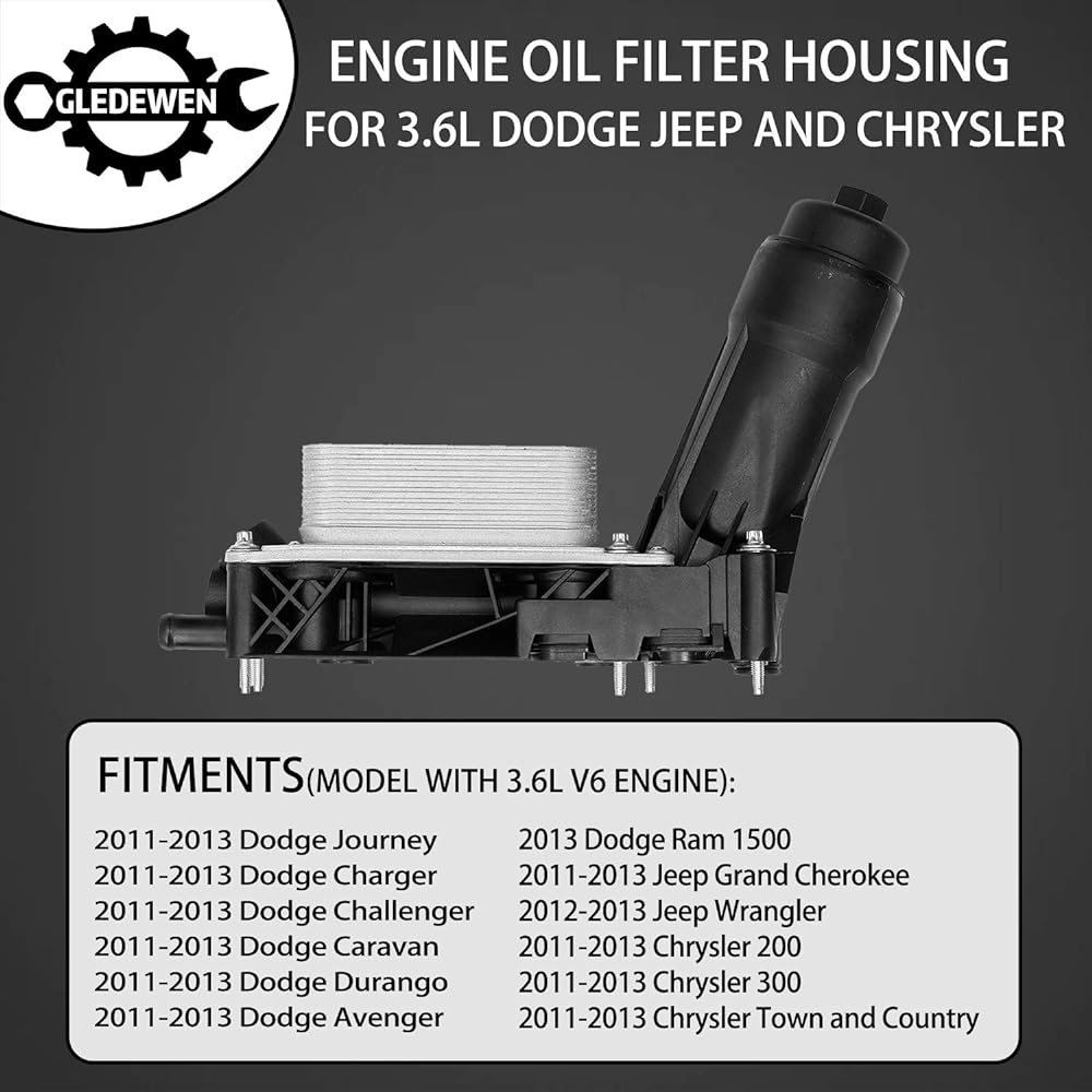 Engine Oil Cooler Oil filter Housing Housing Adapter Assembly | 2011-2013 DODGE JEEP CHRYSLER 3.6L V6 Engine | # 5184294AE, 5184294AC, 5184294AD, 5184304AD, 5184304AE, 5184304AE, 5184304AF Replacement