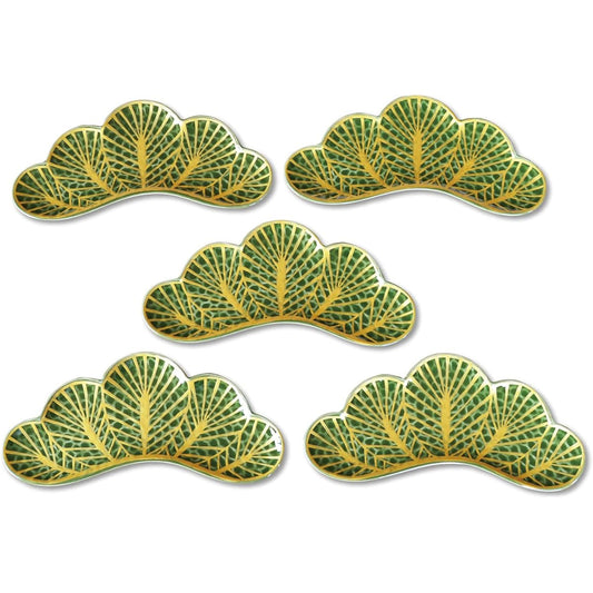 New Year tableware, appetizer plate, Japanese food serving plate, 25cm, Japanese tableware, lucky charm, pine needles, Arita ware, pine needles, green, set of 5, gift box included