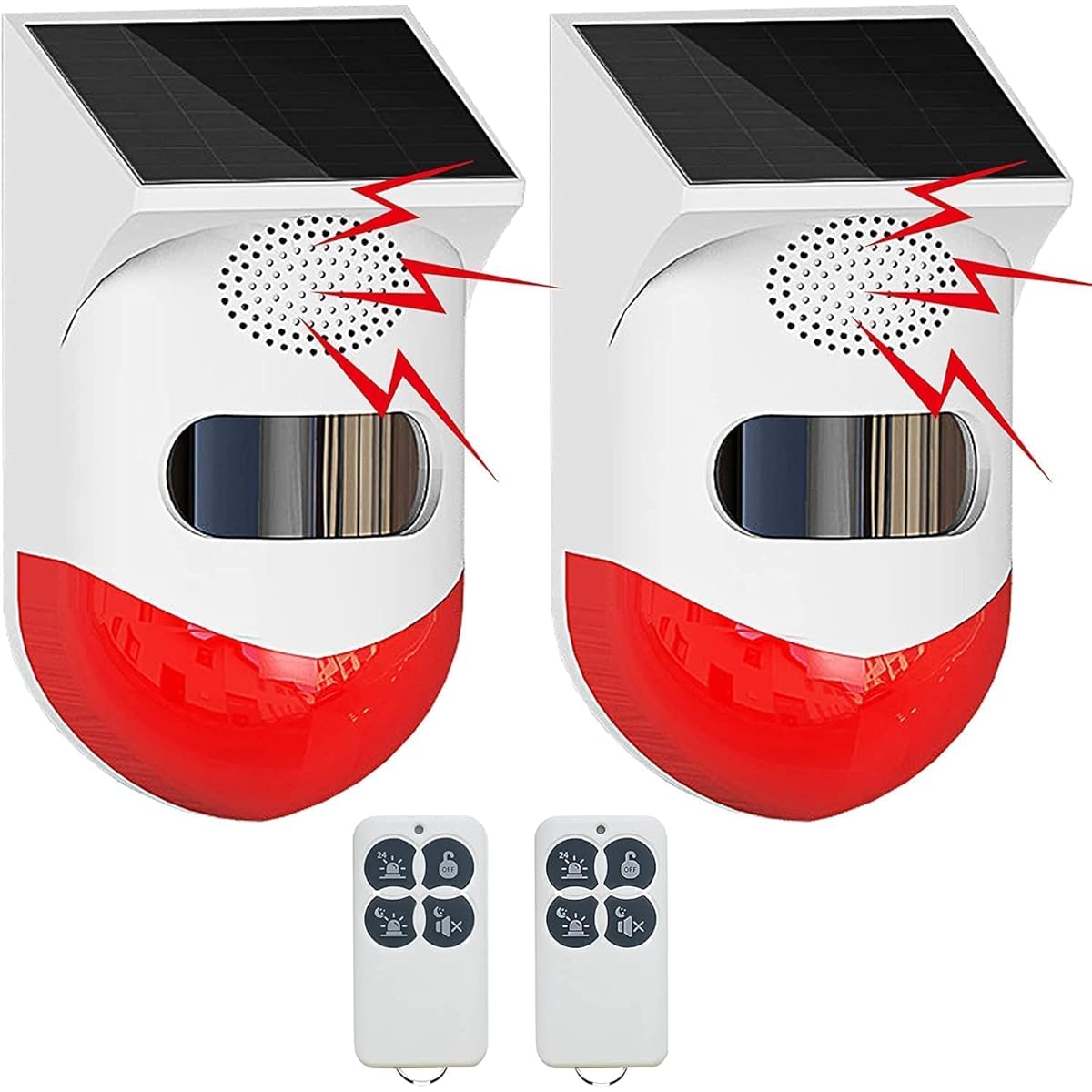DAYTECH Solar Security Alarm LED Solar Light Motion Sensor Alarm 120dB Buzzer Remote Controller Warning Alarm Solar Charging Warning Light IP65 Waterproof Anti-Theft 2 Pieces