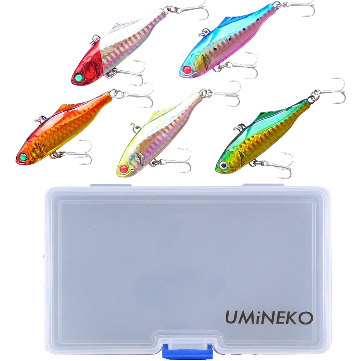 UMINEKO Bay Seabass Vibration Set of 5 [70mm 21g] Lure Set with Case Red Head Red King Sardine Chart Yellow