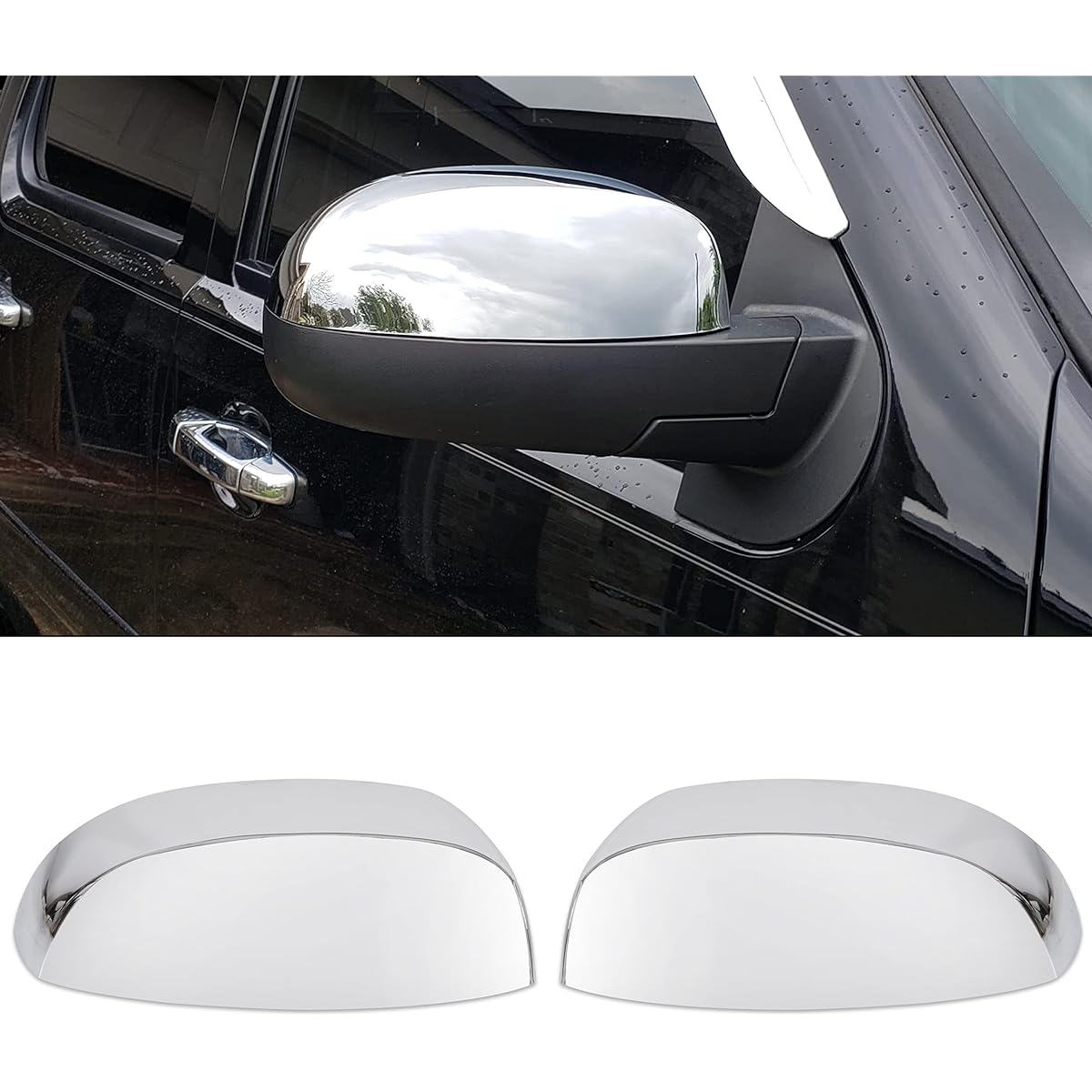 ECOTRIC Chrom Pair Half Mirror Cover 2007-2014 Chevrolet Sylvarad GMC Sierra Avarantic Saban Eucalade ESV left and right side view Apparridden Mirror Cap