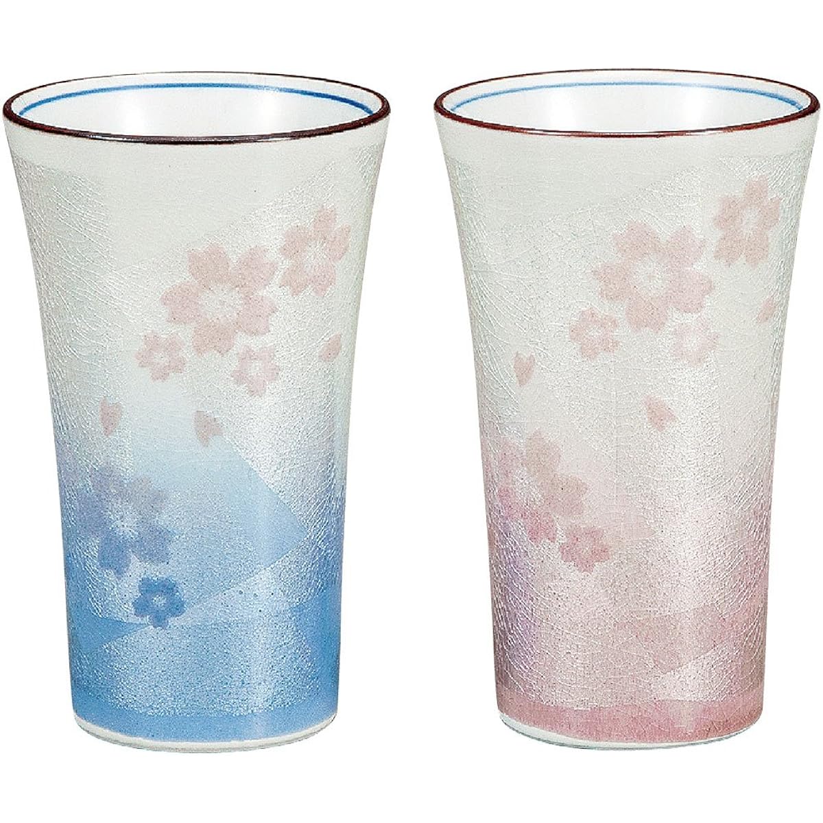 Kutani ware pottery pair beer glass Ginsai Sakura
