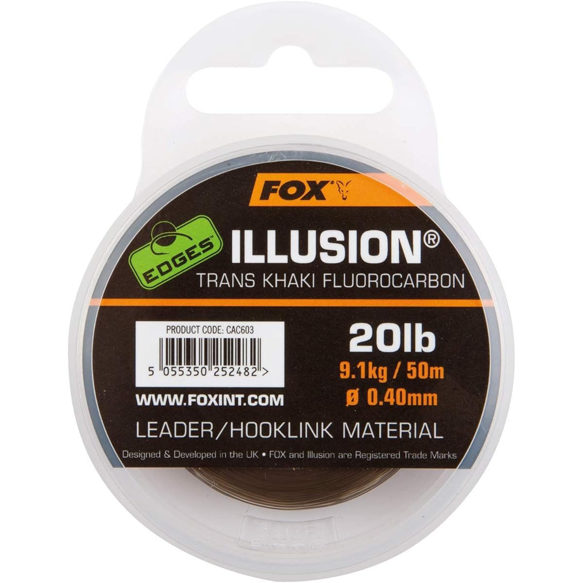 FOX Leader Ediz Illusion Leader Fluorocarbon 50m 20lb (9.1kg) Trans Khaki