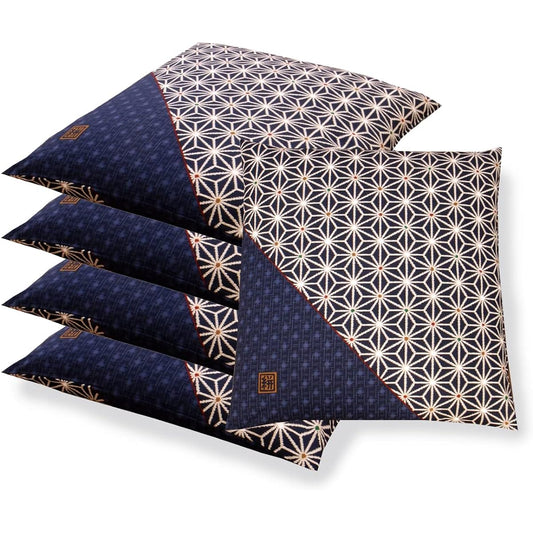 Zabuton cover set of 5 59 63 Happan size 59 x 63 cm Set of 5 100% cotton Made in Japan Hemp leaf Kasuri Navy blue