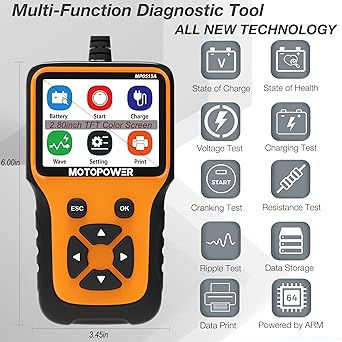 Motopower MP0515A 12V Digital Car Battery Road Tester Voltage Meter 100-2000 CCA Charging System Analyzer