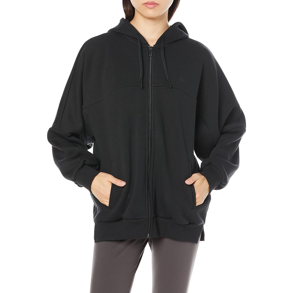 Adidas HF577 Women's Sweat Hoodie Warding Oversized Fit Fleece Full Zip Hoodie