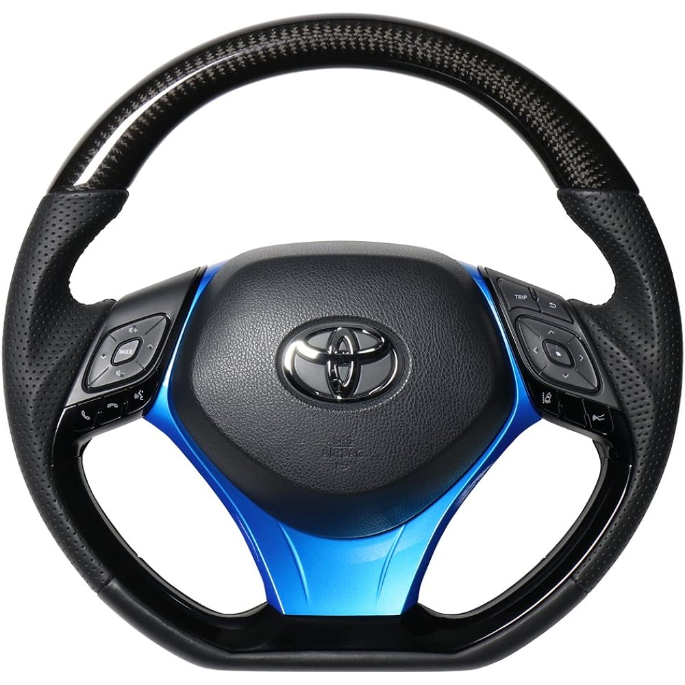 [Set] REAL Steering [C-HR (10 series/50 series)] Combination type black carbon & piano black panel + under pad pearl blue X10-BKC-PBP-BLP