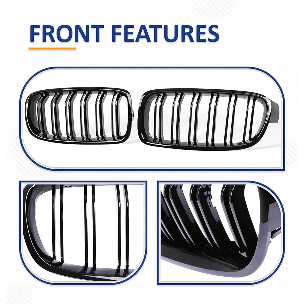 PENSUN F30 Grill Front Kidney ABS Grill Guard 2012-2018 BMW 3 Series F30 F31 F35 328i Gross Black Double Slat for 335i/2 pieces