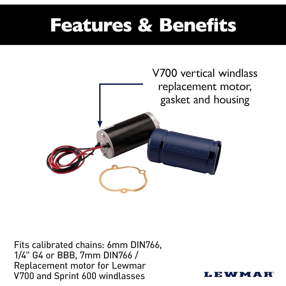 Lewmar Motor Kit Compatible with Calibration Chain: 6mm DIN766 1/4 inch G4 BBB 7mm DIN766/V700/Sprint 600 Replacement Motor -20200923