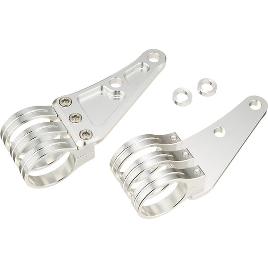 POSH Motorcycle Supplies Machined Long Headlight Stay 3 Circle Clamp Type Fork Diameter 41mm Silver 030048-33