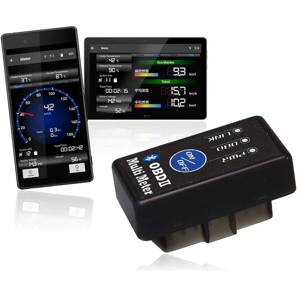 MAXWIN OBDII Multimeter ELM327 OBD Adapter Bluetooth Wireless Submeter Speedometer Tachometer Log Playback Map Link OBD2 Scan Tool with ON/OFF Button Bluetooth4.0 Orbis M-OBD-V01A