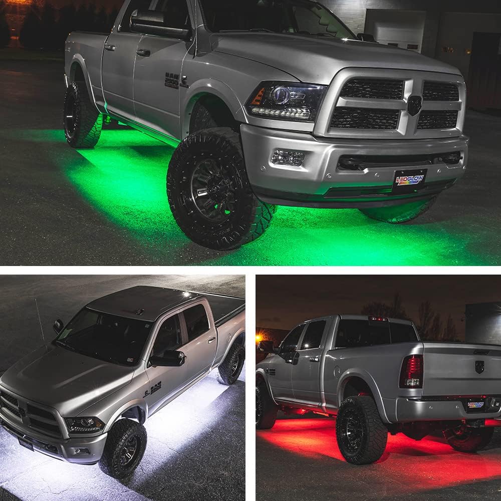 6pc Multi-Color Truck Slimline LED Underbody Underglow Accent Neon Lighting Kit - 7 Solid Colors - 18 Unique Patterns - Music Mode - Water Resistant Tubes - Includes Control Box & Remote
