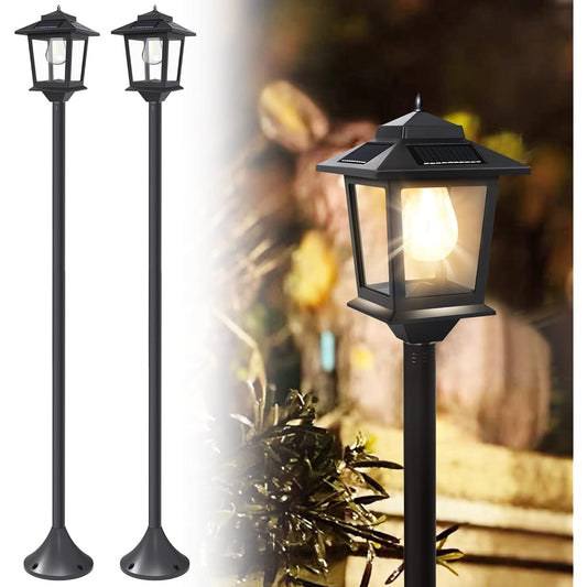 44 Inch Solar Lamp Post Light 2 Pack Outdoor Post Light Waterproof Pole Light Outdoor Decor Floor Lamp Vintage Patio Garden Backyard Lawn Front/Back Door Warm White Replaceable Bulb