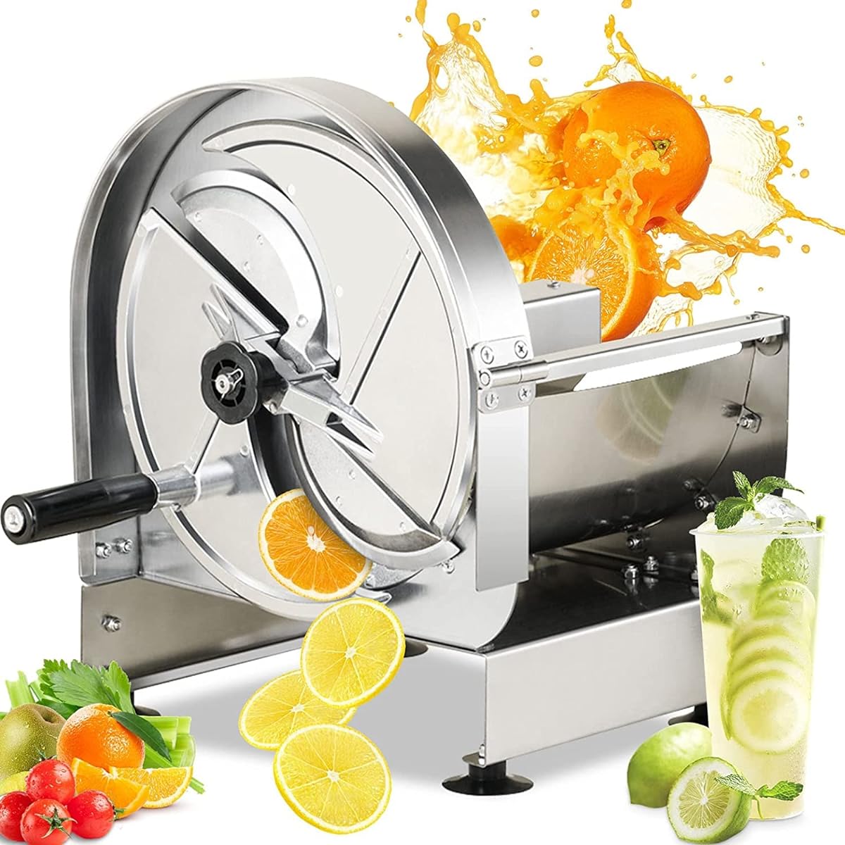 FoundGo Vegetable Slicer, Vegetable Cutter, Cabbage Slicer, Manual, 0-12mm, 304# Stainless Steel, Rotary Type, For Commercial/Home Use, Vegetables/Fruits/Potatoes/Cucumbers/Carrots/Lemon/Scallion/Cabe (Manual, 0-12mm)