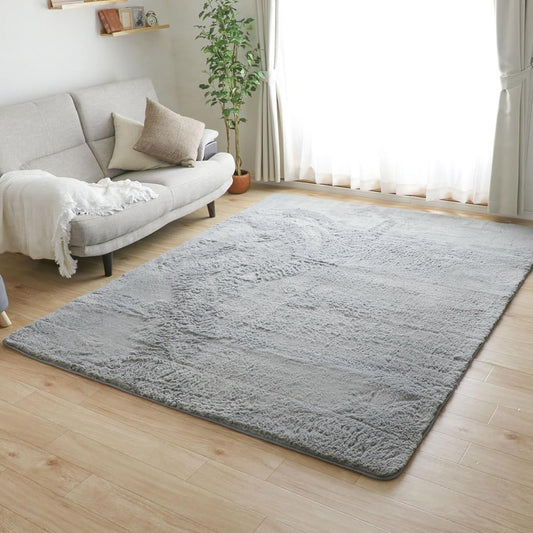 Freely Shaggy Rug Carpet 200 x 200 cm Approximately 2 Tatami Mats Anti-mite, Antibacterial, Odor Resistant, Thick, Anti-Slip, Compatible with Hot Carpets, Plain/Light Gray