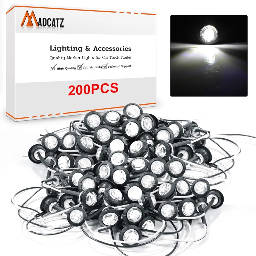 MADCATZ (Ma DCATZ) 3/4 inch Round White LED 3 Diode Trailer Side Marker Light Sealed Flash Mount Light Bulmet Truck Laurley Bath Waterproof for Rolling 12V 200 Packs