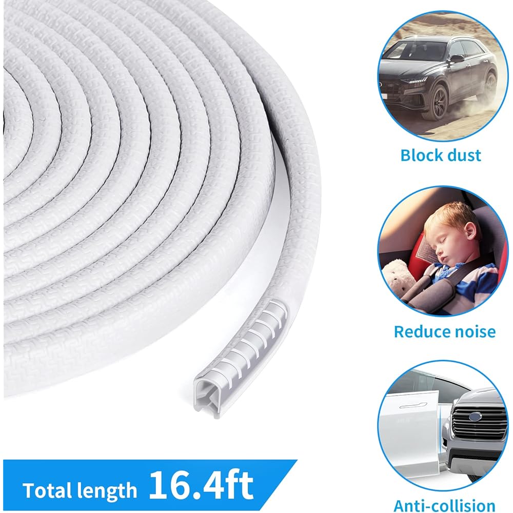 MICTUNING Daunder Edge Guard 16 feet (5m) Universal U -shaped car edge trim rubber seal protector car protection doors fluffy car door collision prevention strip metal clip Most cars compatible (gray)
