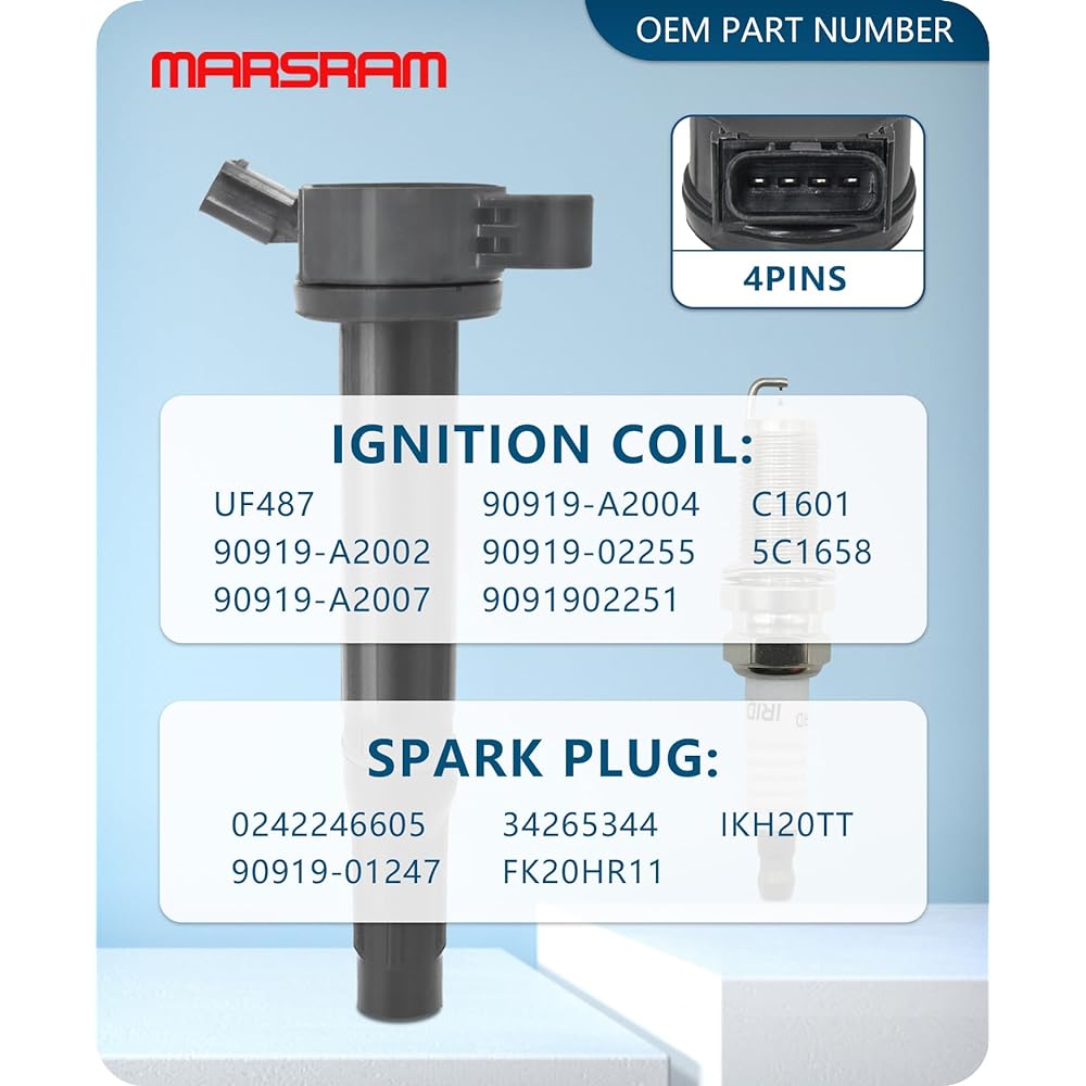 Marsram UF487 Ignition Coil Pack & Double Iridium Spark Plug Toyota Lexus 2005-2018 Camry Highlander Avalon RAV4 SIENNA VENZA RX350 ES350 ES350 RX450H 3.5L V6 Replacement 90919-02251 90919-A20 2 6 6 pieces