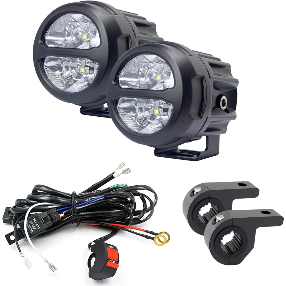 [CFT TIME] LED Fog Lamp Bike Motorcycle Car Work Light Auxiliary Light Lighting White Light 12V 24V with Harness (20W Set of 2 + Harness + Bracket)