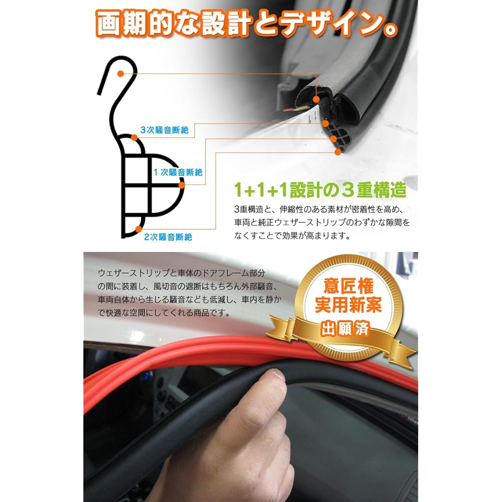 Reinforced weather strip Noise reduction/Temperature maintenance/Dress up Deadening for a comfortable car interior Wind keeper/Wind noise prevention [18M] Black 1907100991