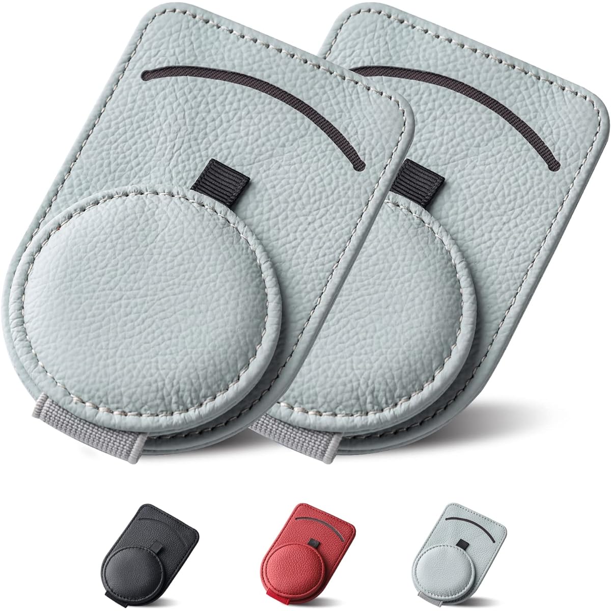 KEVANCHO Magnetic Sunglasses Holder Car Vizer Clip 2 Leather Car Glass Holder Visor Accessories Glasses Holder Glasses Storage Case (12-Gray)