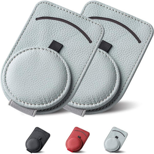 KEVANCHO Magnetic Sunglasses Holder Car Vizer Clip 2 Leather Car Glass Holder Visor Accessories Glasses Holder Glasses Storage Case (12-Gray)