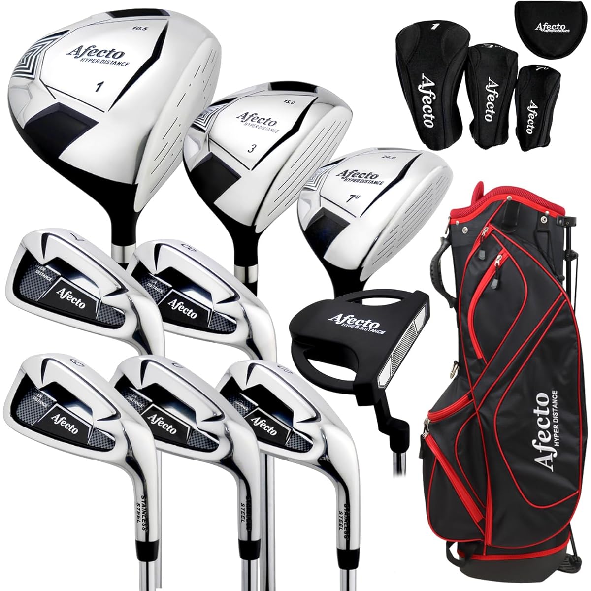Right-handed Afecto Men's Golf Club Full Set with Caddy Bag, Set of 9 (1W/3W/7U/7I/8I/9I/PW/SW/Putter)