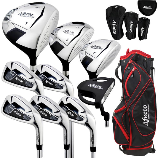 Right-handed Afecto Men's Golf Club Full Set with Caddy Bag, Set of 9 (1W/3W/7U/7I/8I/9I/PW/SW/Putter)