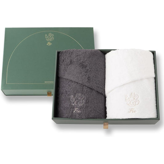 [A popular gift for women. Just like silk] Bath towel gift set 2 pieces Charcoal gray x white Popular gift For women For men Luxury Imabari towel Made in Japan Organic cotton Domestic production Wedding gift Housewarming gift Baby gift Housewarming gift