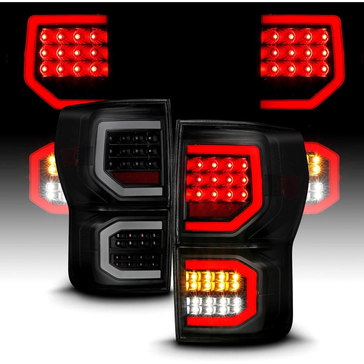AMERILITE 2007-2013 Toyota Tandra Pickup [Full LED] Dual C Type Tube replacement Tail Light Brake Land Pair (Smoke)