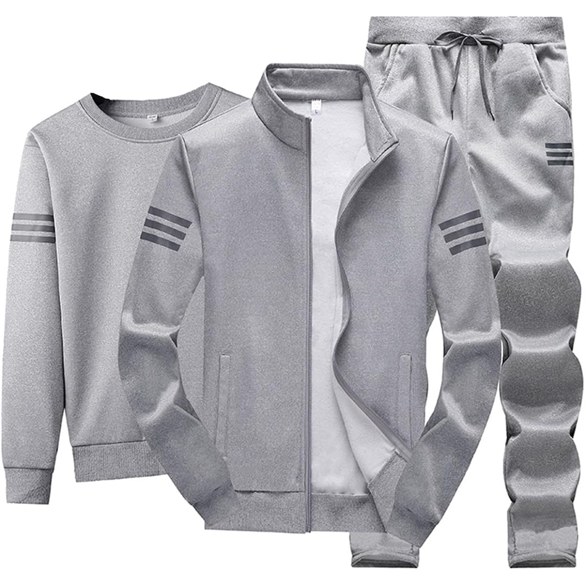 [BLOOMY CHIC] Sweatshirt for men, top and bottom set, fleece lining, 3-piece set, jersey top and bottom, large size, plain, hoodie, setup, casual, stylish, loungewear, outerwear, autumn/winter