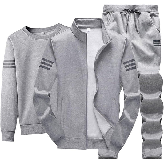 [BLOOMY CHIC] Sweatshirt for men, top and bottom set, fleece lining, 3-piece set, jersey top and bottom, large size, plain, hoodie, setup, casual, stylish, loungewear, outerwear, autumn/winter
