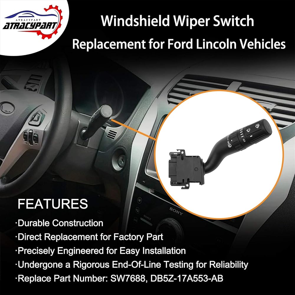 Wind glass Wiper Switch | Replacement 2011-2019 Ford Explorer 2011-2015 Ford Edge 2013-2018 Ford Police Interpetter Utility 2011-2017 Lincoln MKX | Exchange number SW7688 DB5Z-17A553-AB
