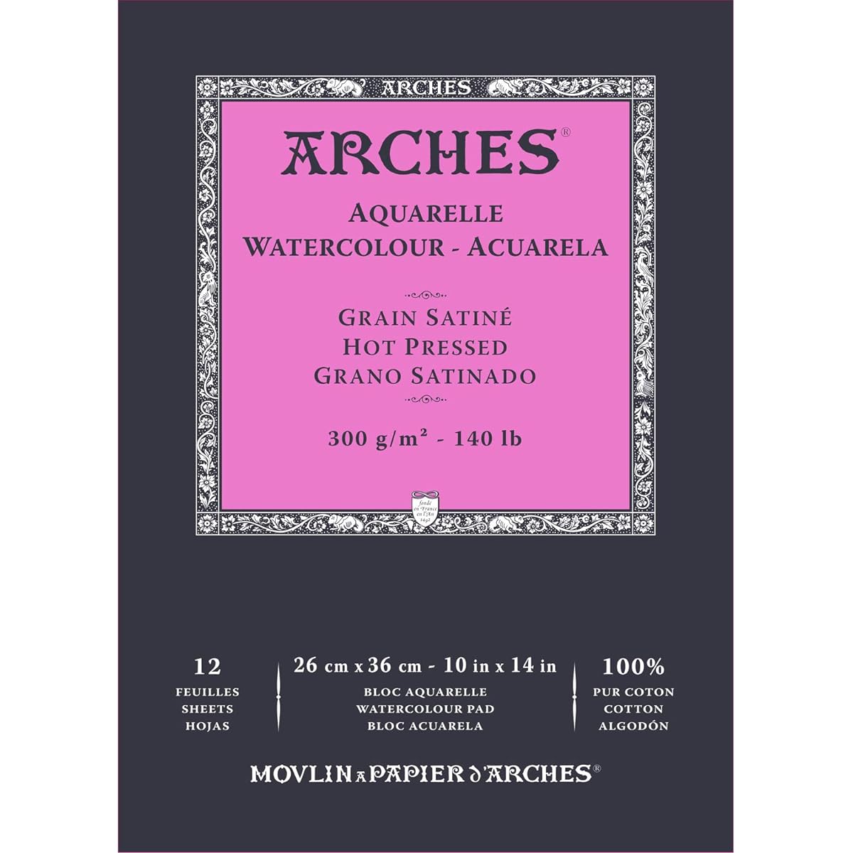Arches Watercolor Paper Pad 300g Extra Fine 26X36cm 12 Sheets (1795098) Natural White