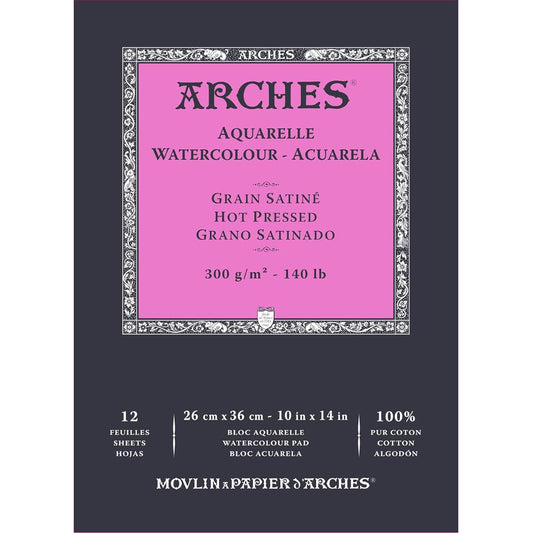 Arches Watercolor Paper Pad 300g Extra Fine 26X36cm 12 Sheets (1795098) Natural White